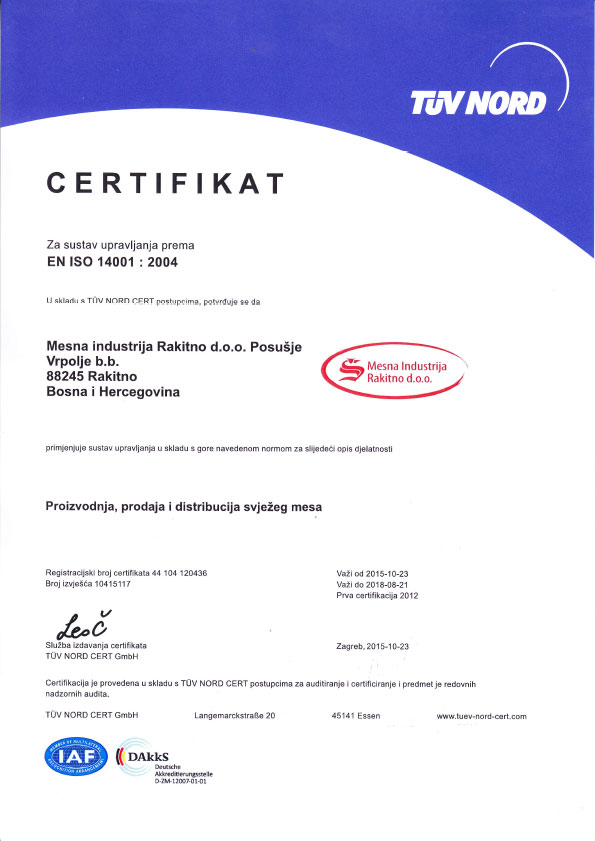 ISO 14001 certifikat