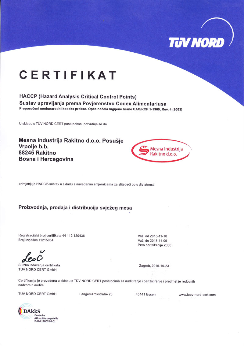 HACCP certifikat